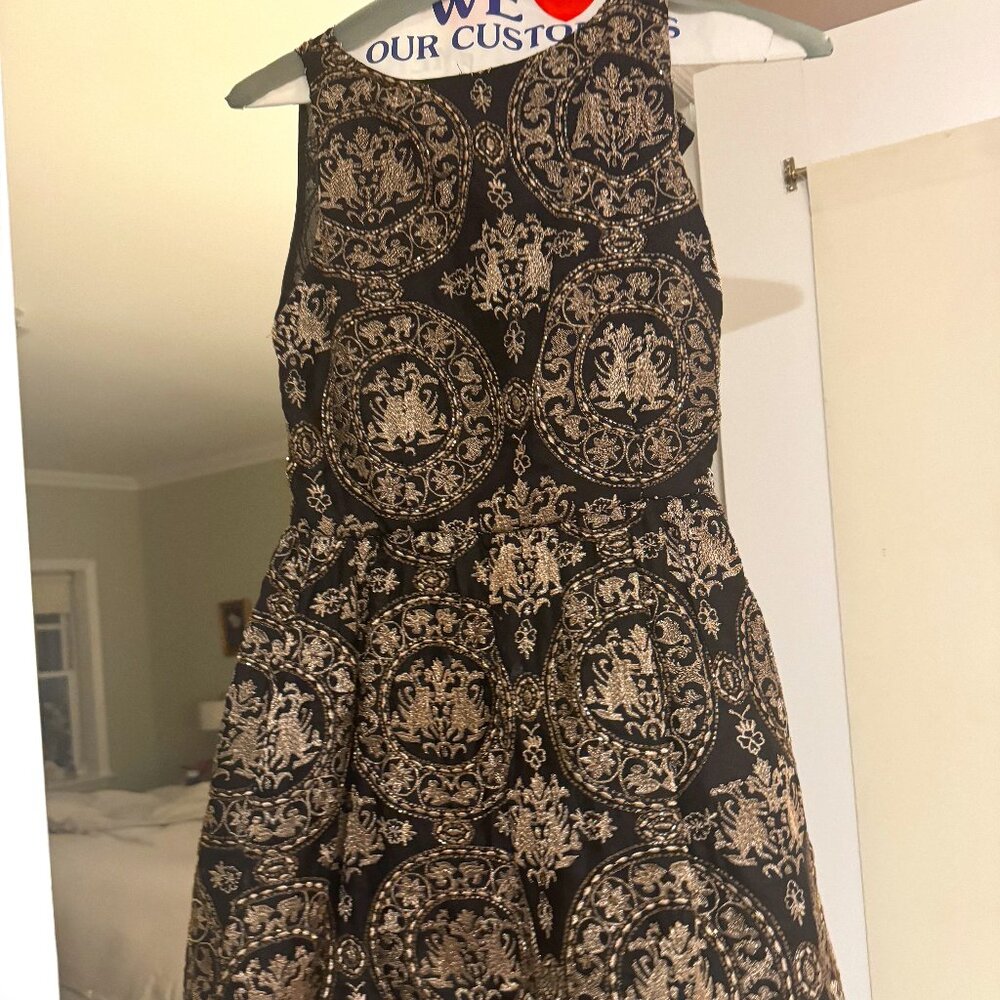 Alice + Olivia Black and Gold Party Dress Size 2